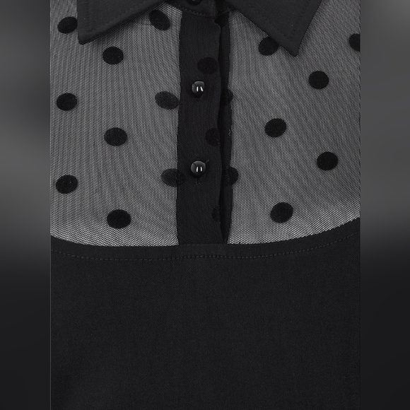 NWOT Collectif Wednesday Black Flocked Polka Dot Collared Swing Dress - Picture 9 of 16